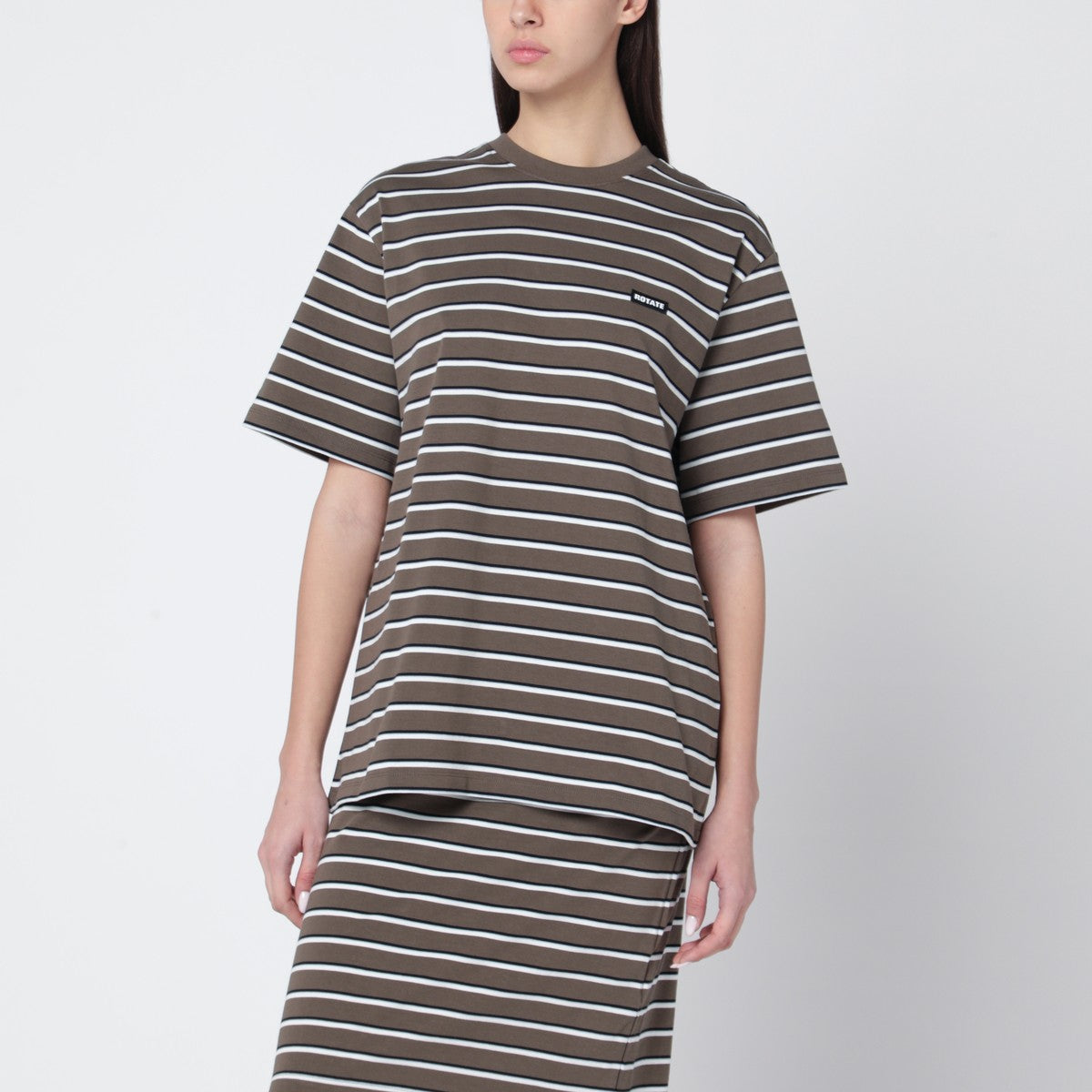 ROTATE Birger Christensen Brown striped oversized T-shirt ROTATE Birger Christensen