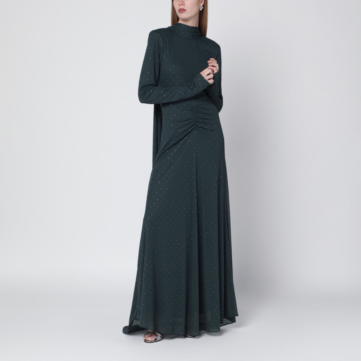 ROTATE Birger Christensen Long green dress with rhinestones ROTATE Birger Christensen