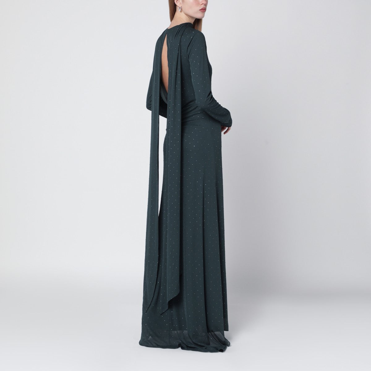 ROTATE Birger Christensen Long green dress with rhinestones ROTATE Birger Christensen