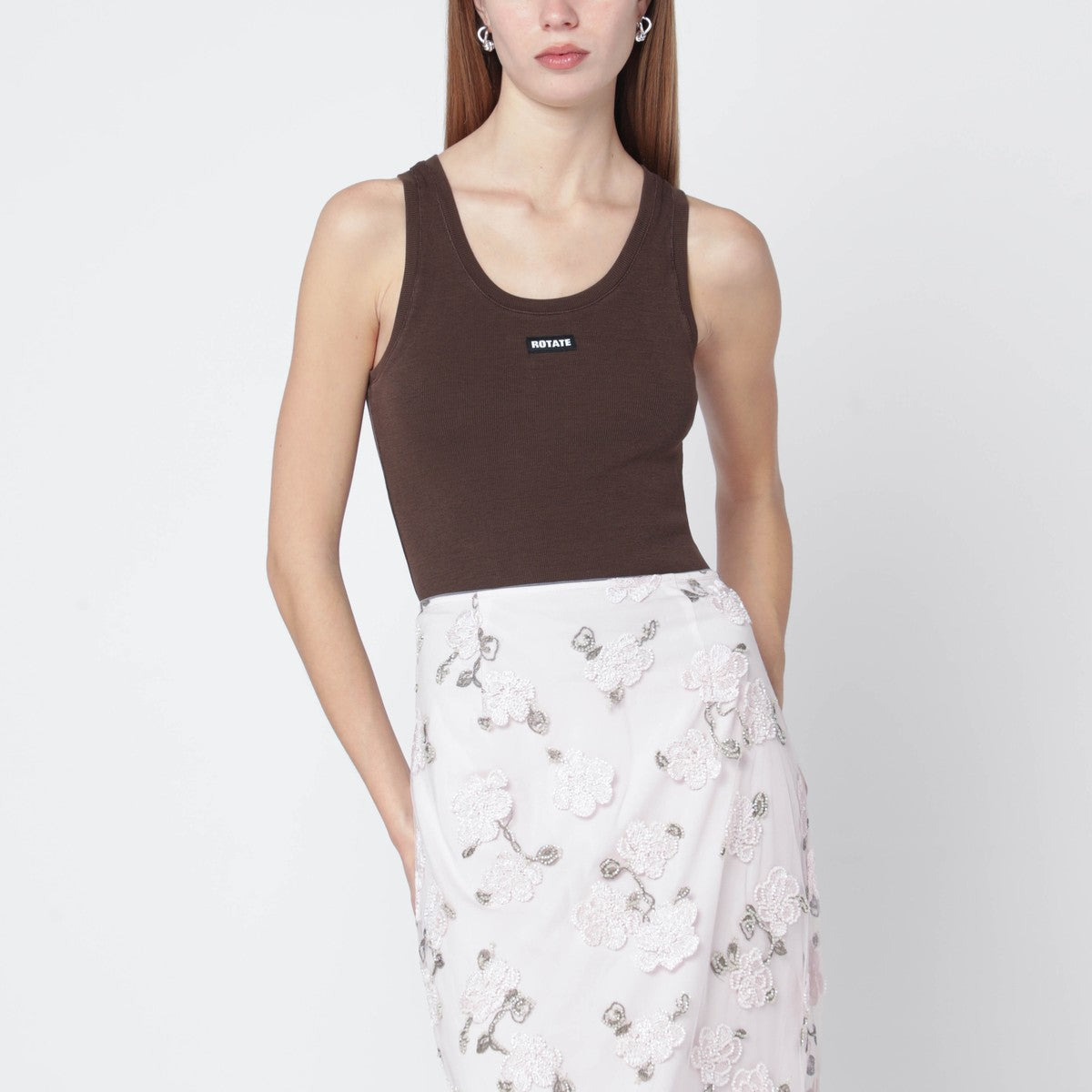 ROTATE Birger Christensen Brown cotton-blend tank top ROTATE Birger Christensen