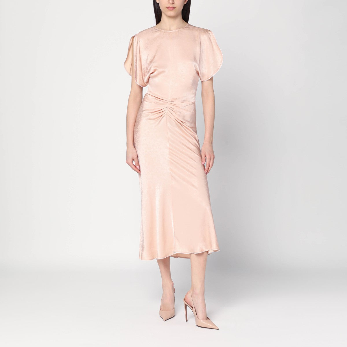 Victoria Beckham Light pink damask dress with gathering Victoria Beckham