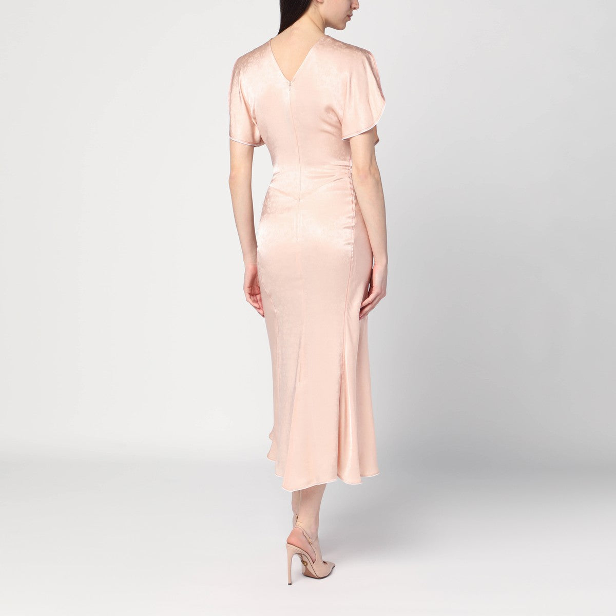 Victoria Beckham Light pink damask dress with gathering Victoria Beckham