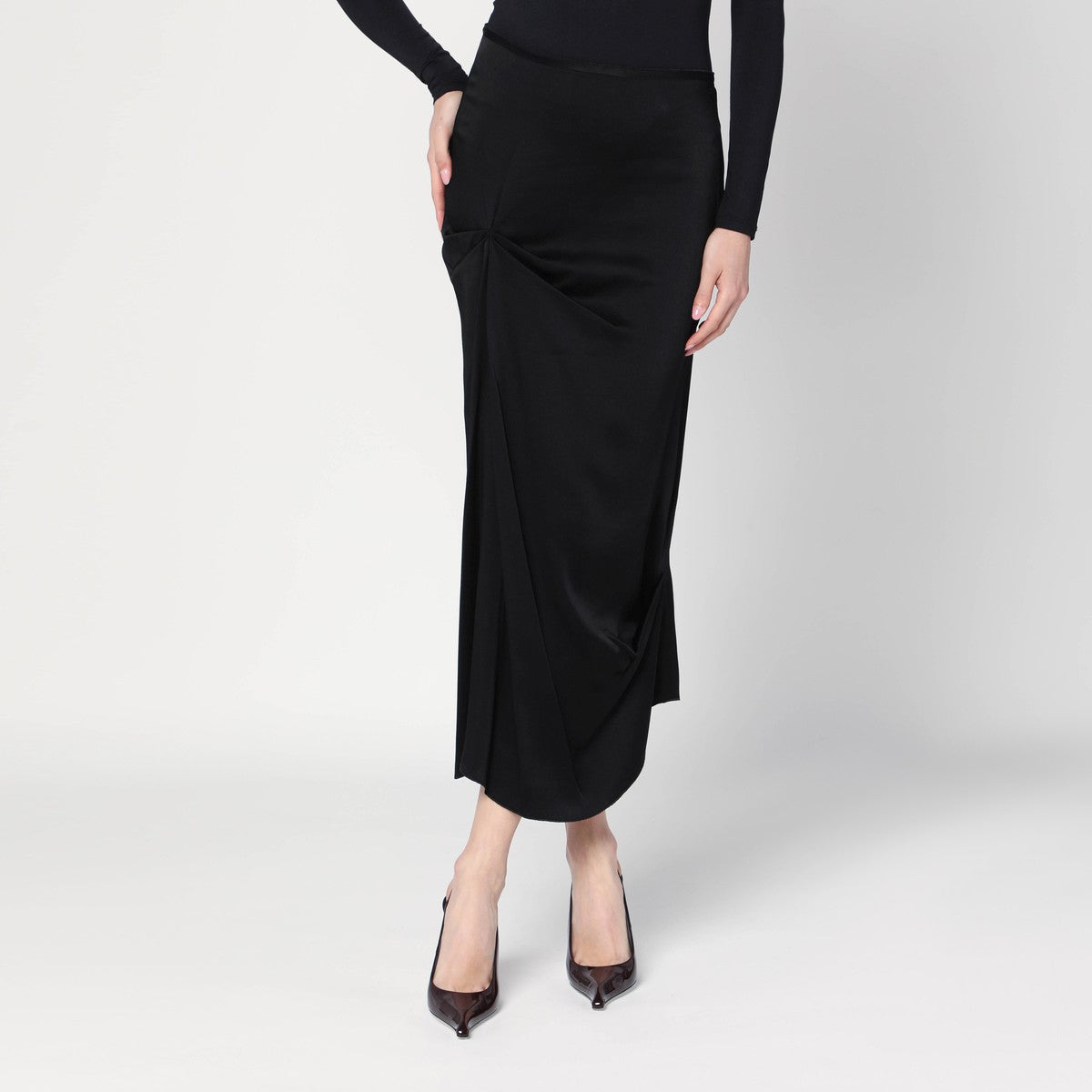 Victoria Beckham Black midi skirt with draping Victoria Beckham