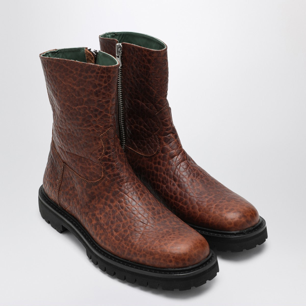 VINNY''s Brown moto boots with crocodile print VINNY''s