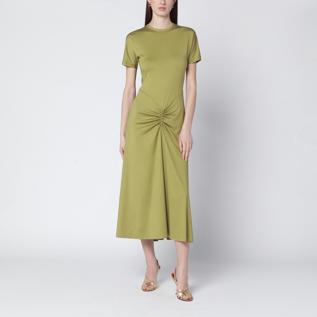 Victoria Beckham Blaire dress with gathered waist in yellowish green Victoria Beckham