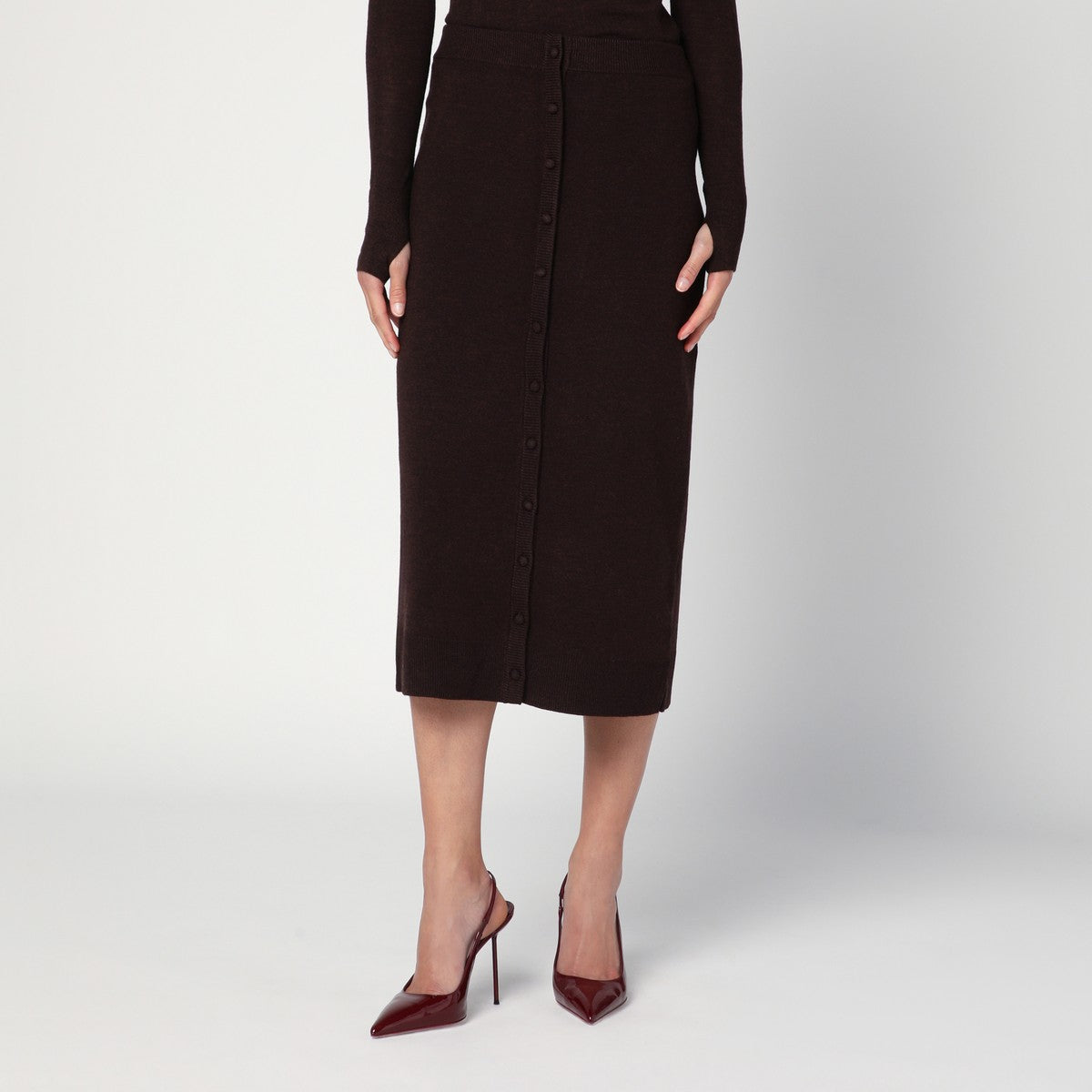 Victoria Beckham Brown midi skirt in wool blend Victoria Beckham