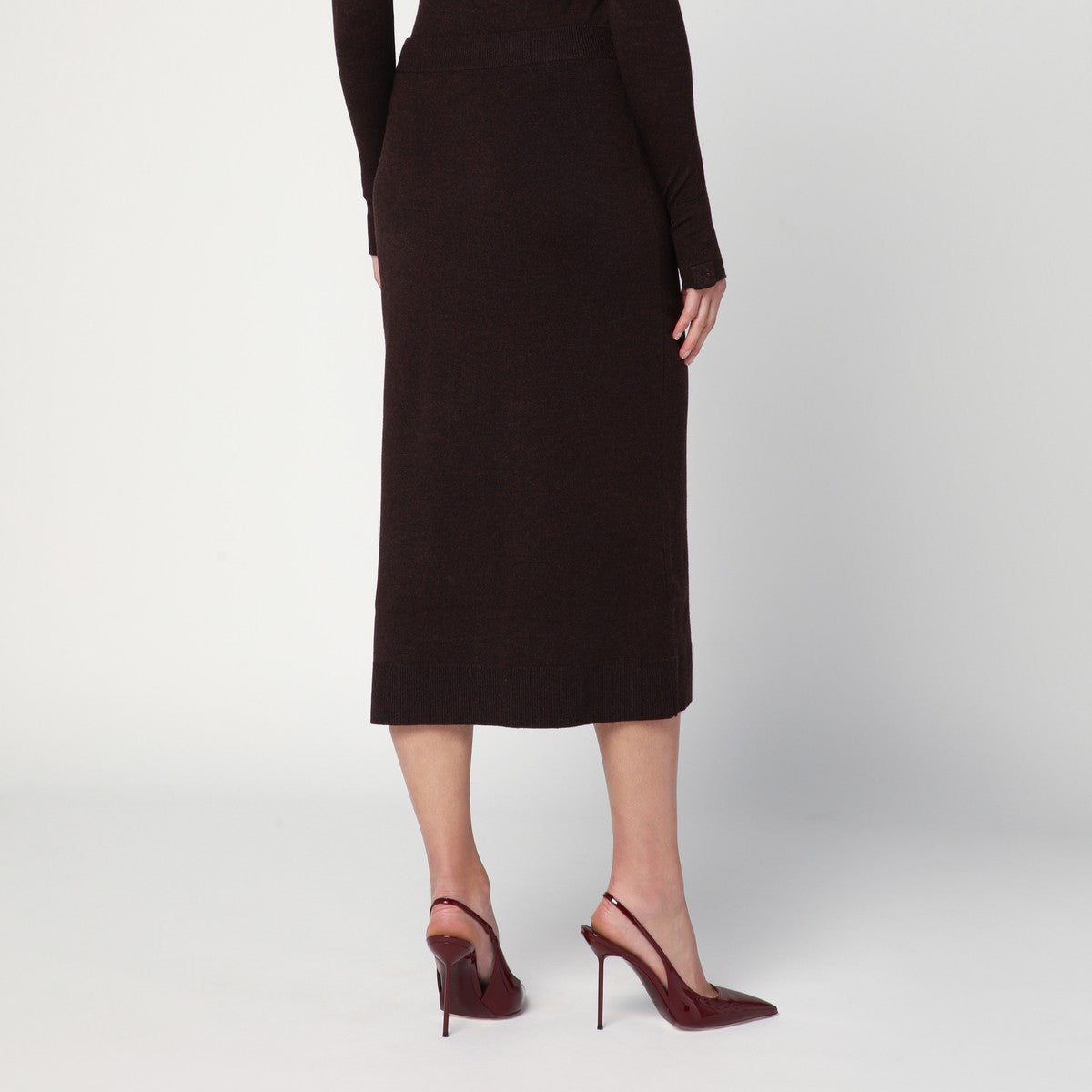 Victoria Beckham Brown midi skirt in wool blend Victoria Beckham