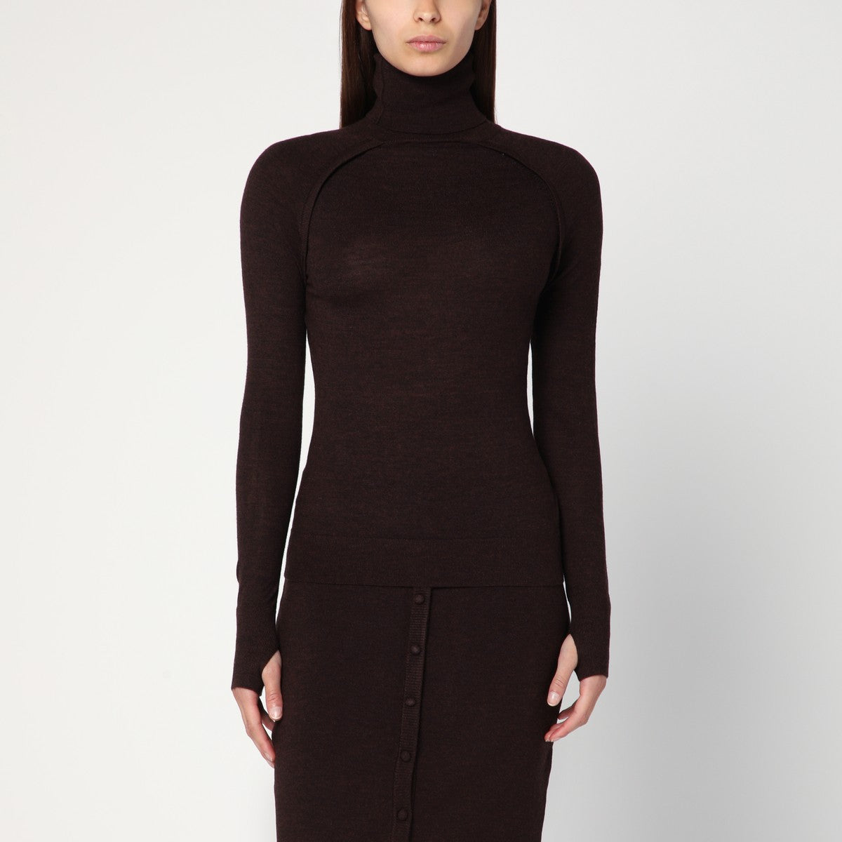 Victoria Beckham Brown turtleneck sweater in wool Victoria Beckham