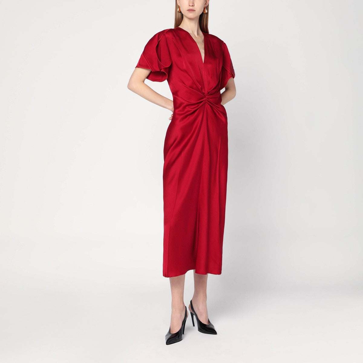Victoria Beckham Fuchsia pink midi dress with gathered waist Victoria Beckham