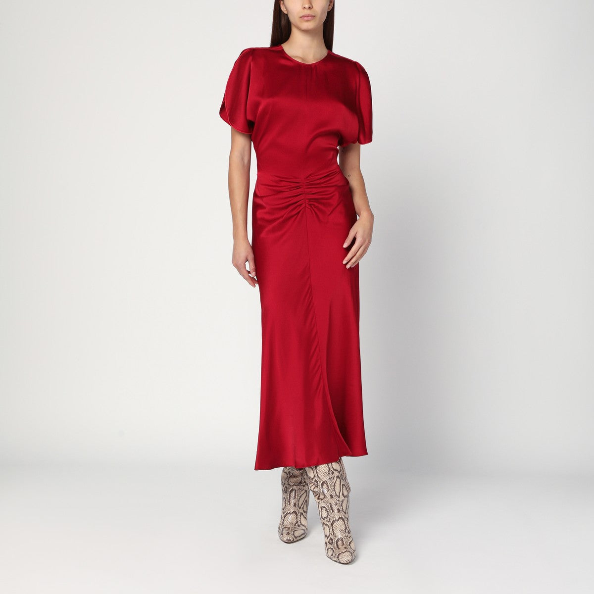 Victoria Beckham Fuchsia pink midi dress with gathered waist Victoria Beckham