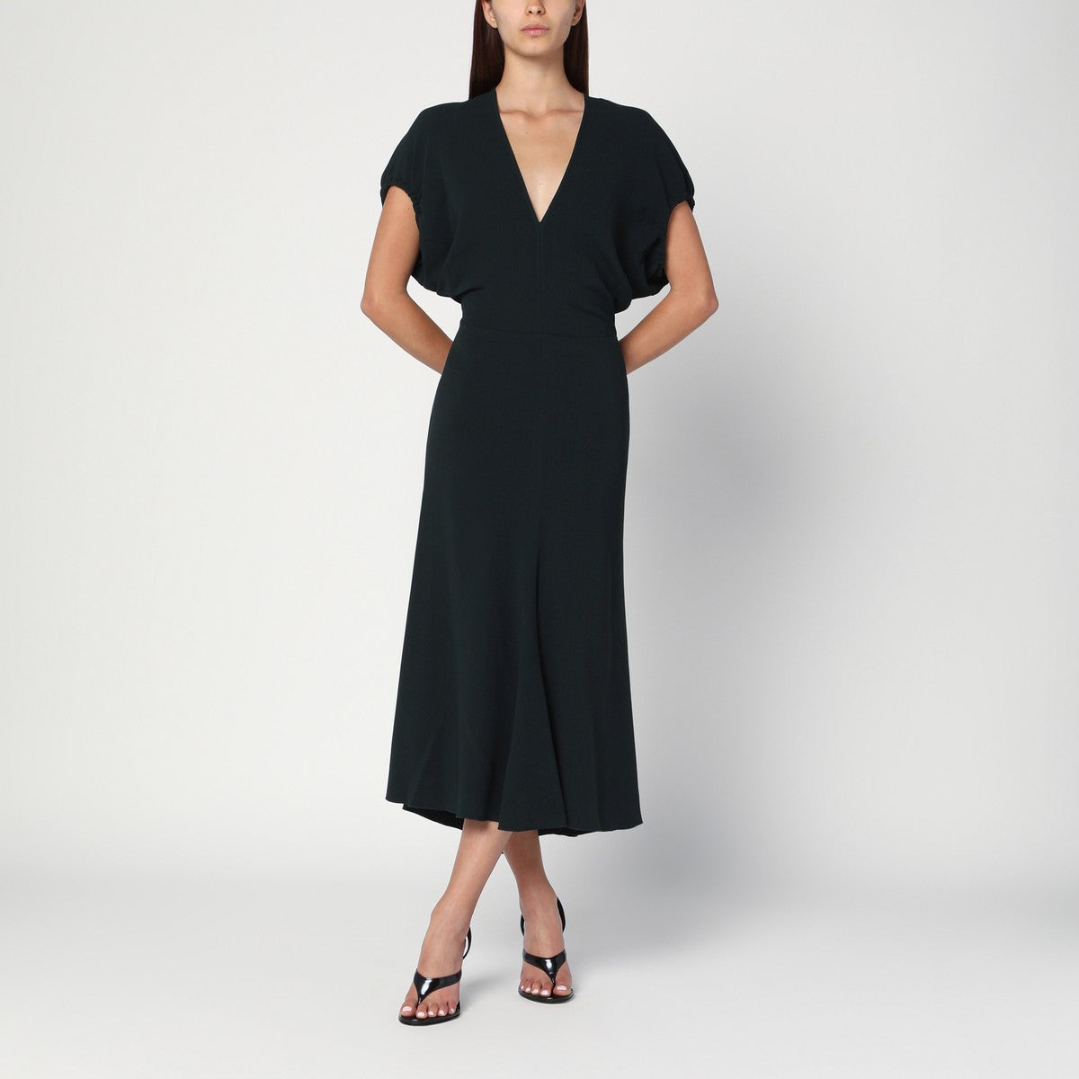 Victoria Beckham Dark green midi dress in satin Victoria Beckham