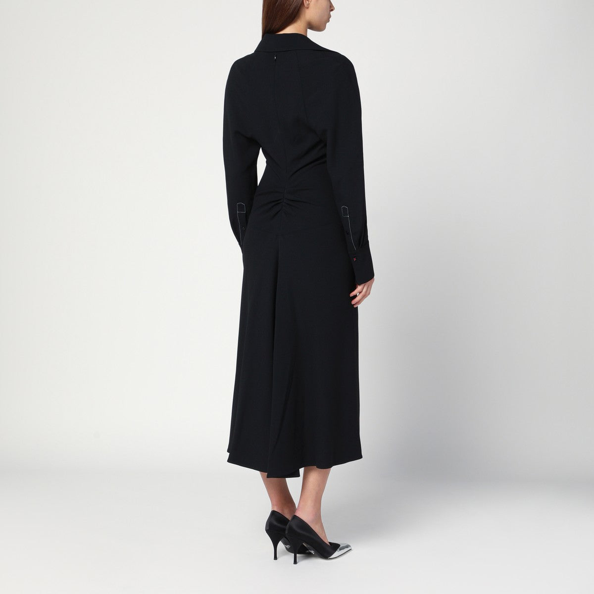Victoria Beckham Black satin shirt dress midi Victoria Beckham