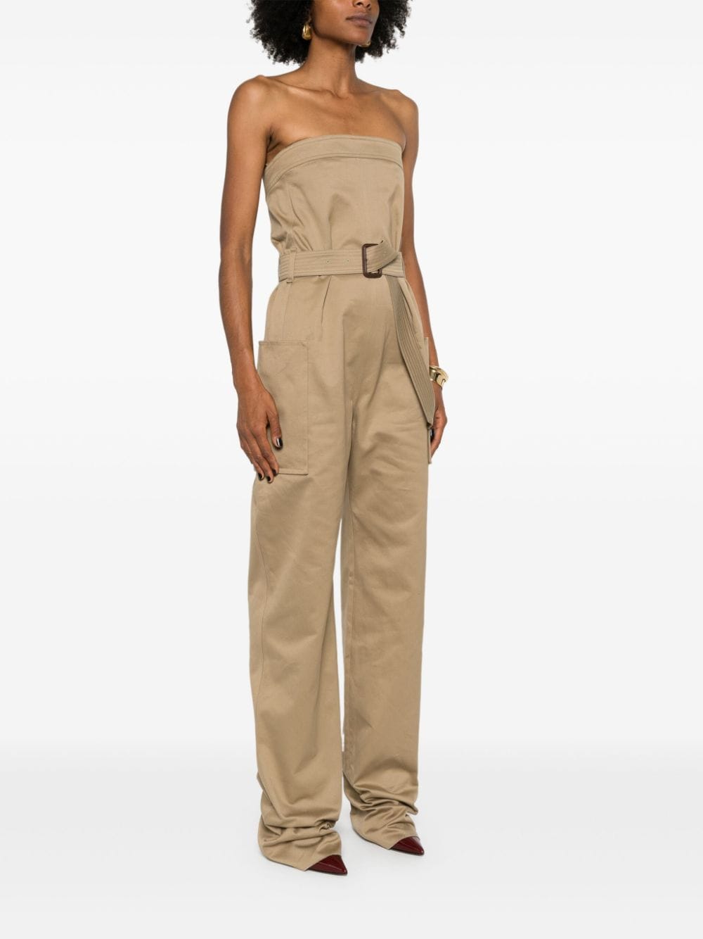 Saint Laurent strapless belted cotton jumpsuit Saint Laurent
