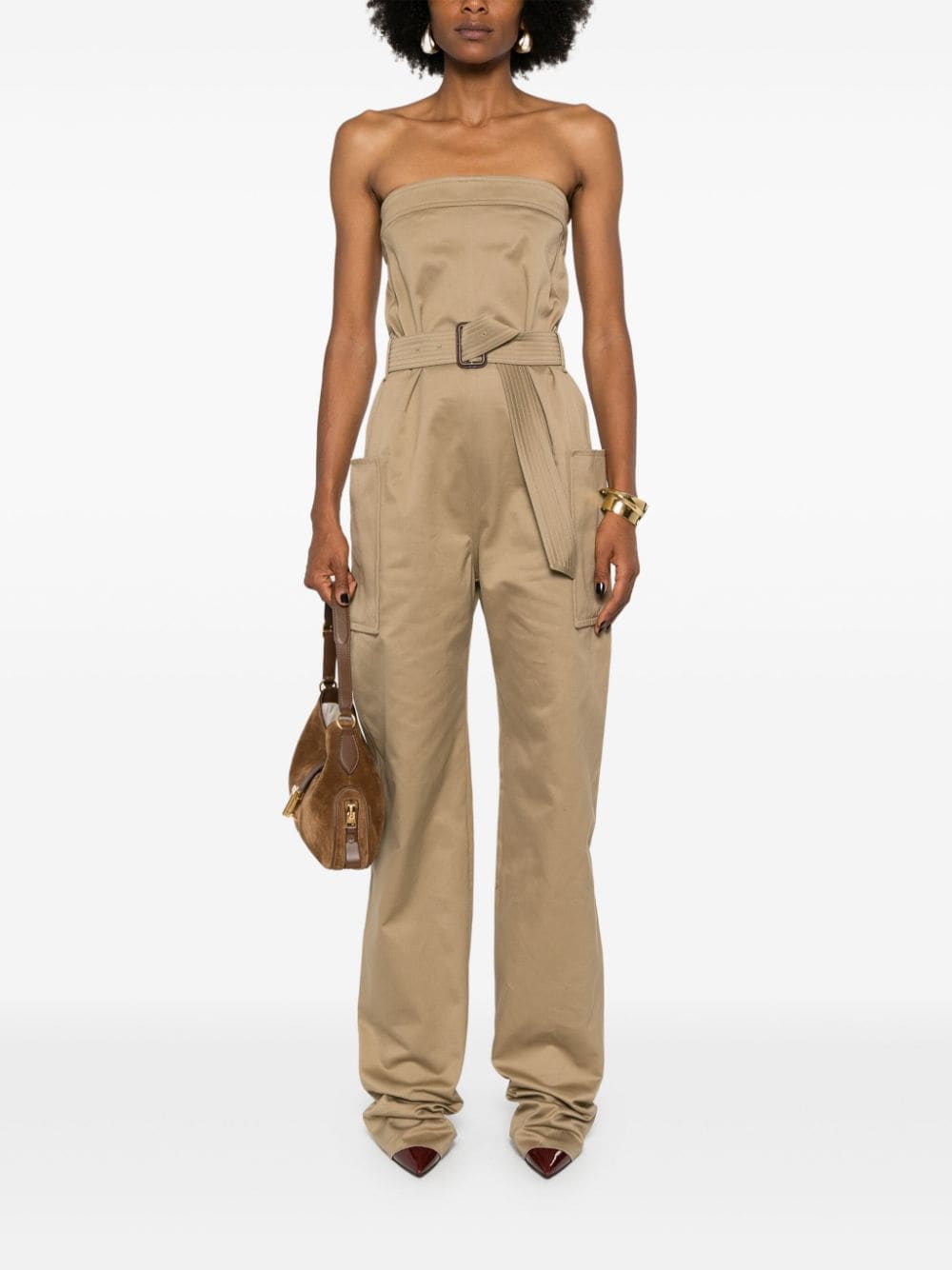 Saint Laurent strapless belted cotton jumpsuit Saint Laurent