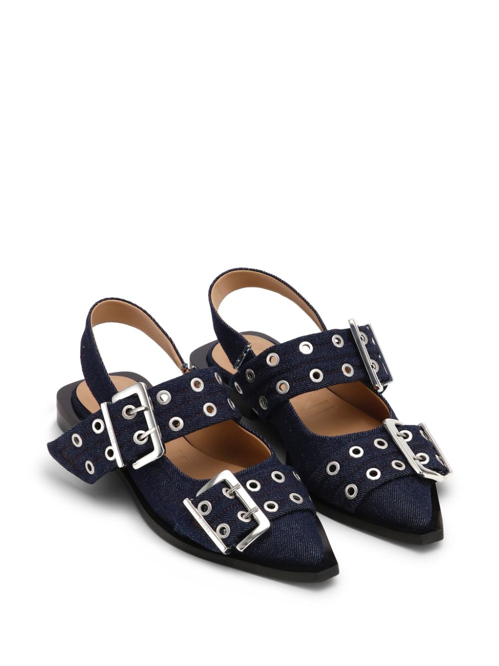 Ganni Denim Feminine Buckle Ballerinas Ganni
