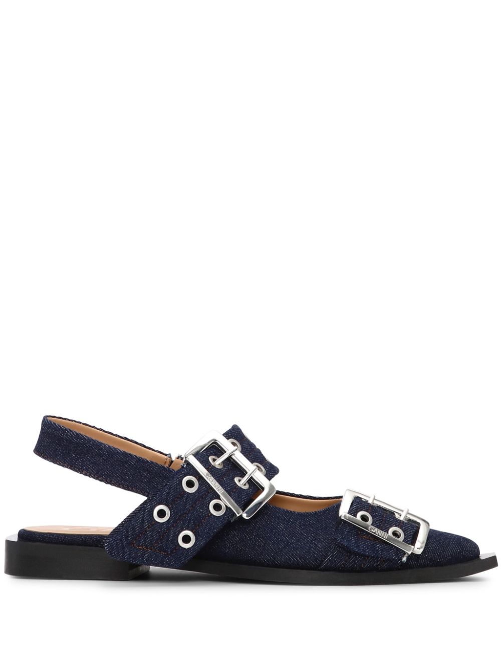 Ganni Denim Feminine Buckle Ballerinas Ganni