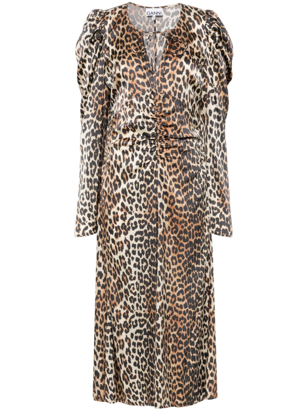 Ganni leopard-print Ruched Midi Dress Ganni