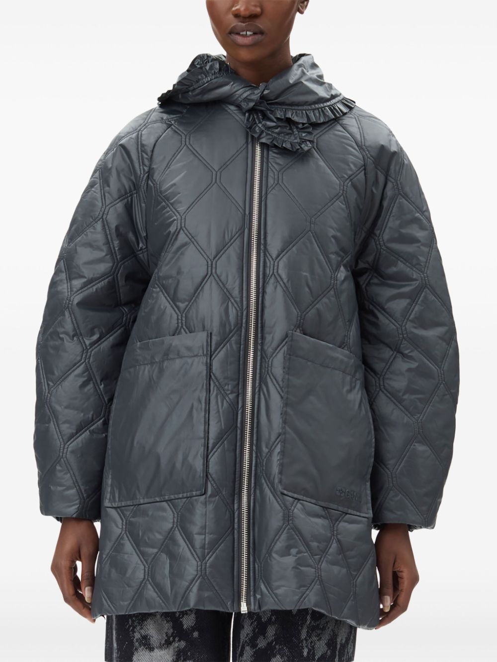 Ganni Shiny Quilt Midi Jacket - Gallerias