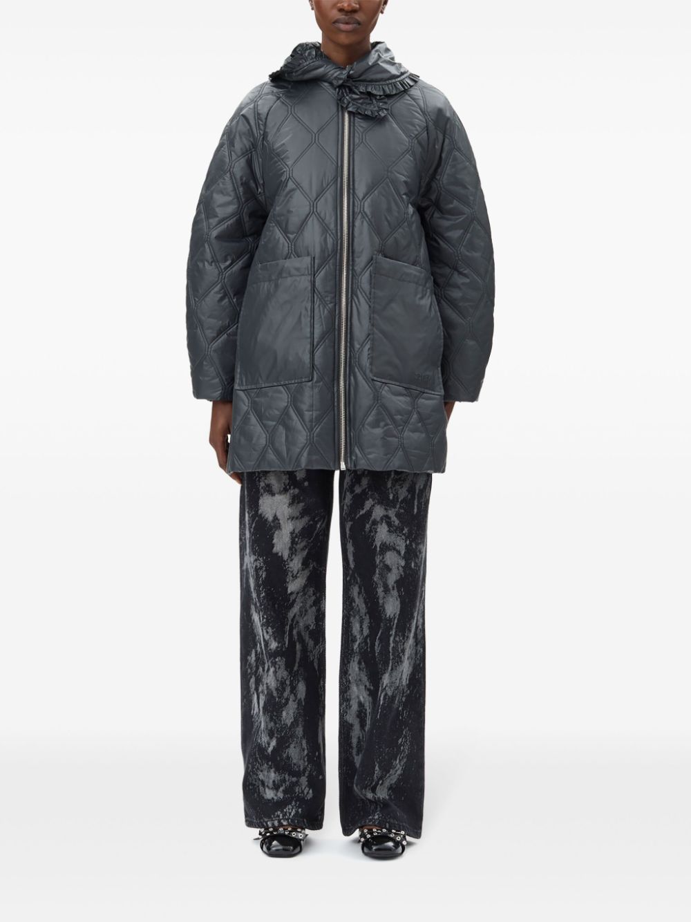 Ganni Shiny Quilt Midi Jacket - Gallerias