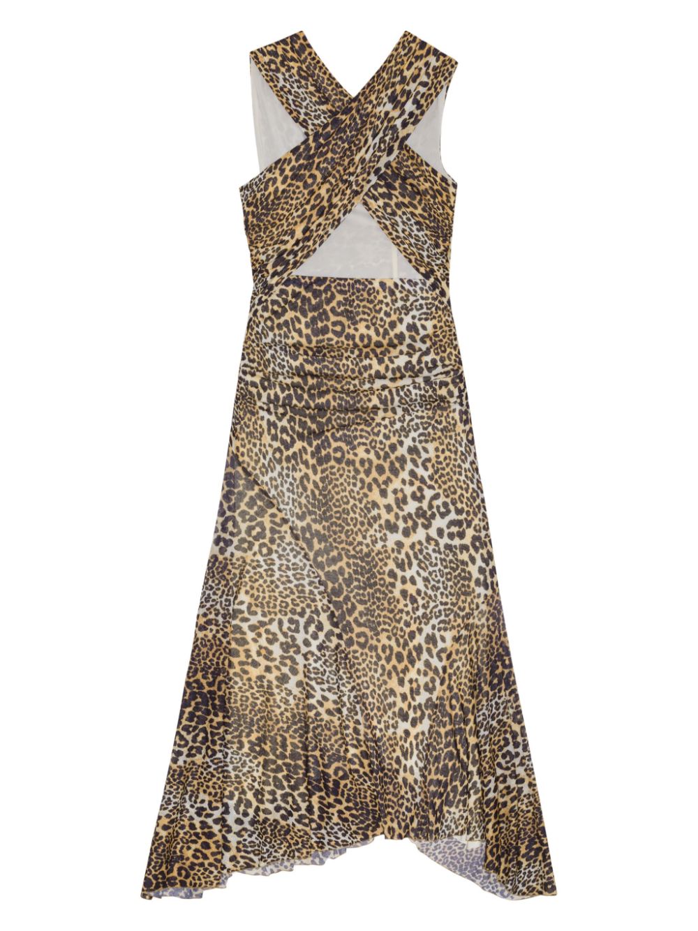 Ganni Leopard Marl Mesh Long Ruched Crossover Dress Ganni