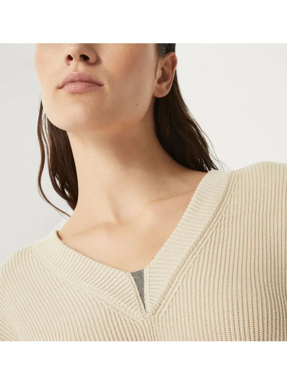 Brunello Cucinelli cotton english rib sweater with shiny detail Brunello Cucinelli