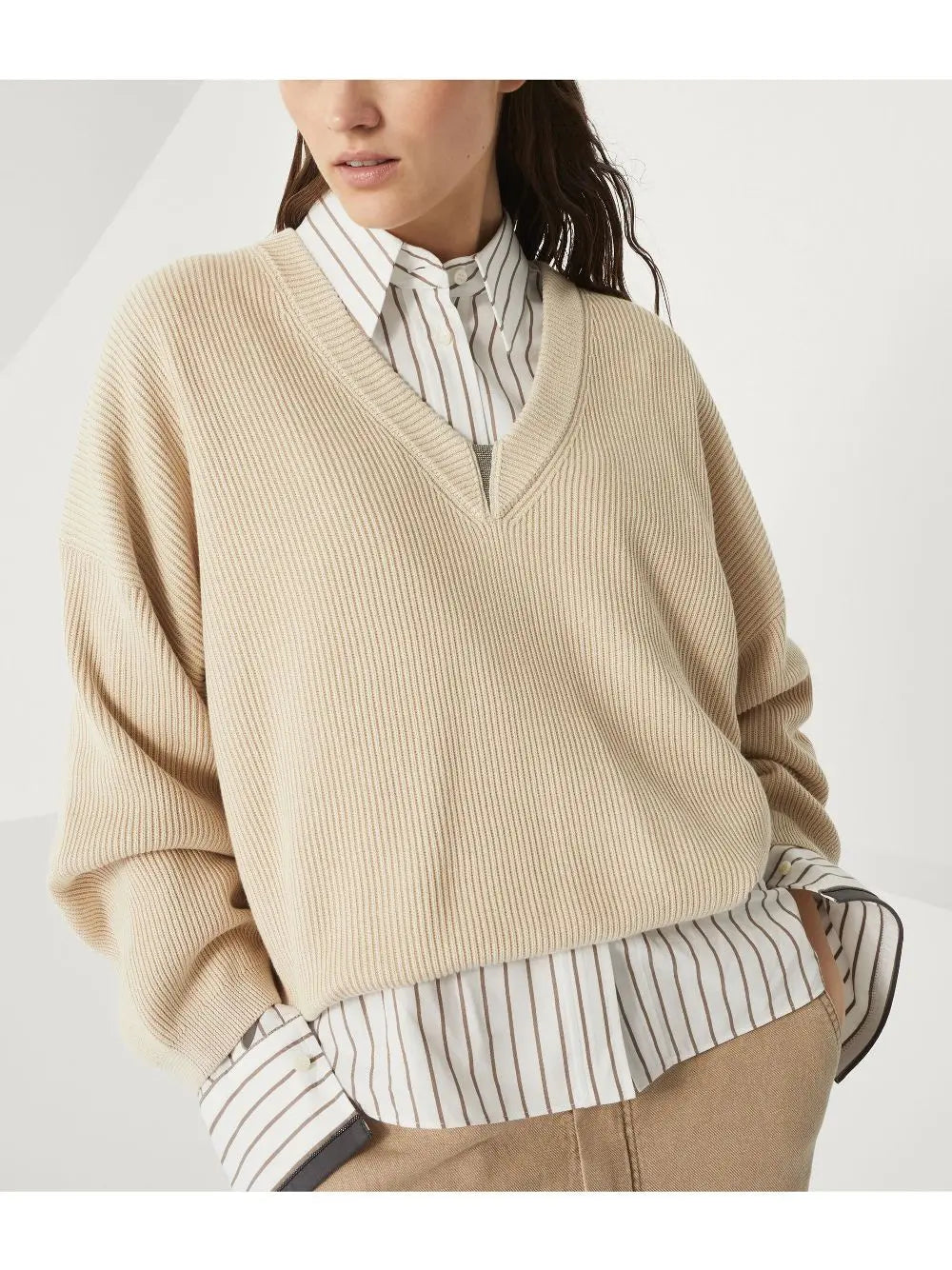 Brunello Cucinelli cotton english rib sweater with shiny detail Brunello Cucinelli