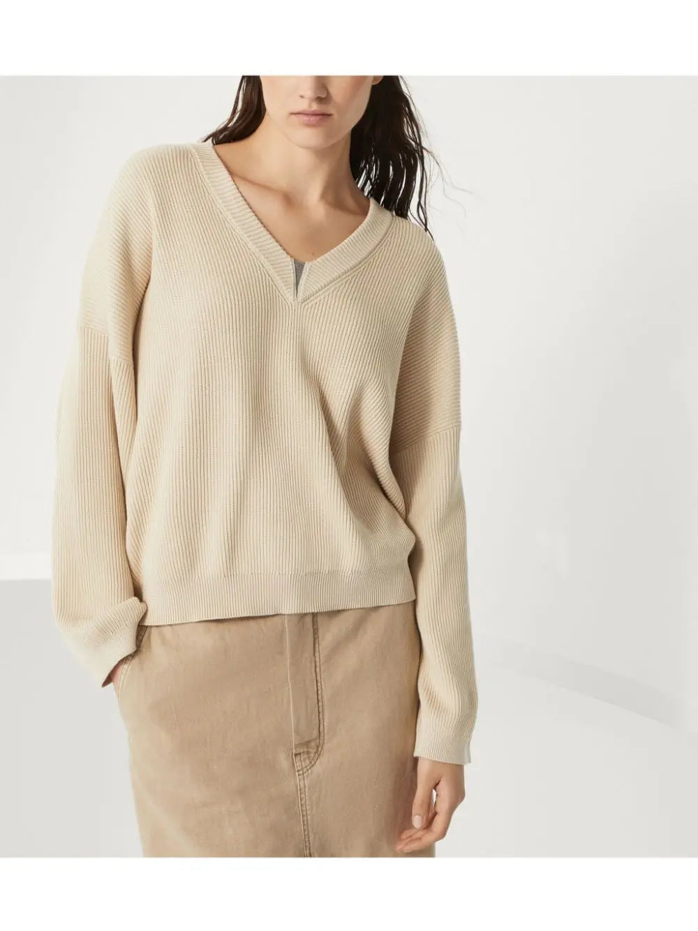 Brunello Cucinelli cotton english rib sweater with shiny detail Brunello Cucinelli