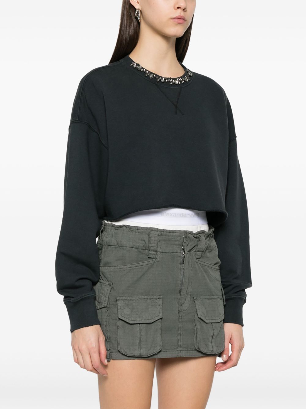 Golden Goose Cropped Cotton Sweatshirt with Crystals on the Front Golden Goose