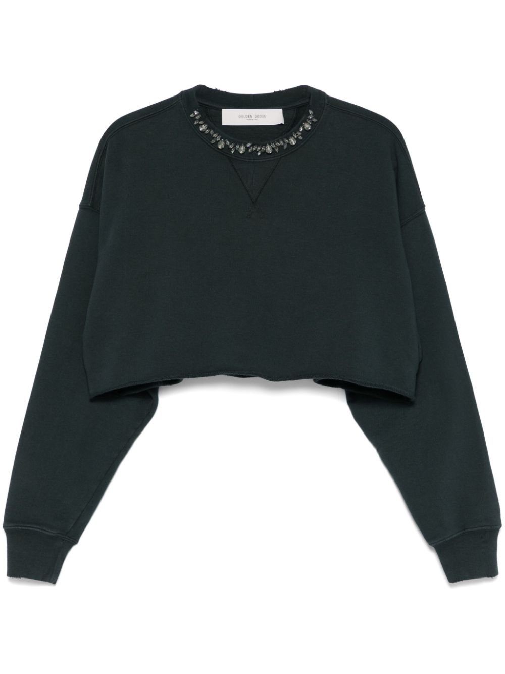 Golden Goose Cropped Cotton Sweatshirt with Crystals on the Front Golden Goose