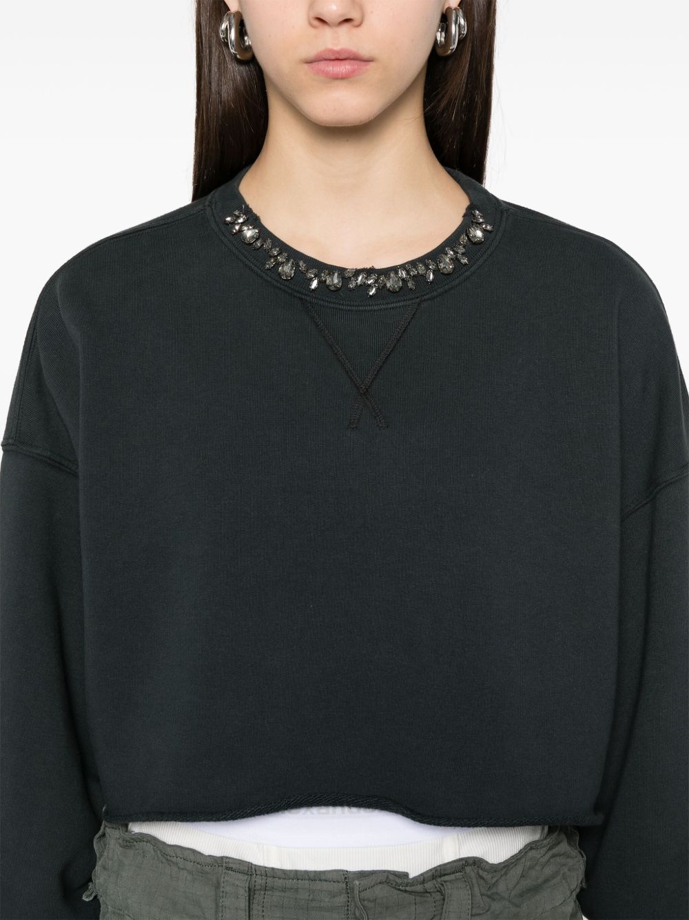Golden Goose Cropped Cotton Sweatshirt with Crystals on the Front Golden Goose