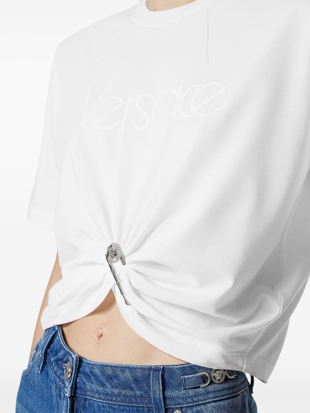 Versace logo-embroidered T-shirt in white Versace