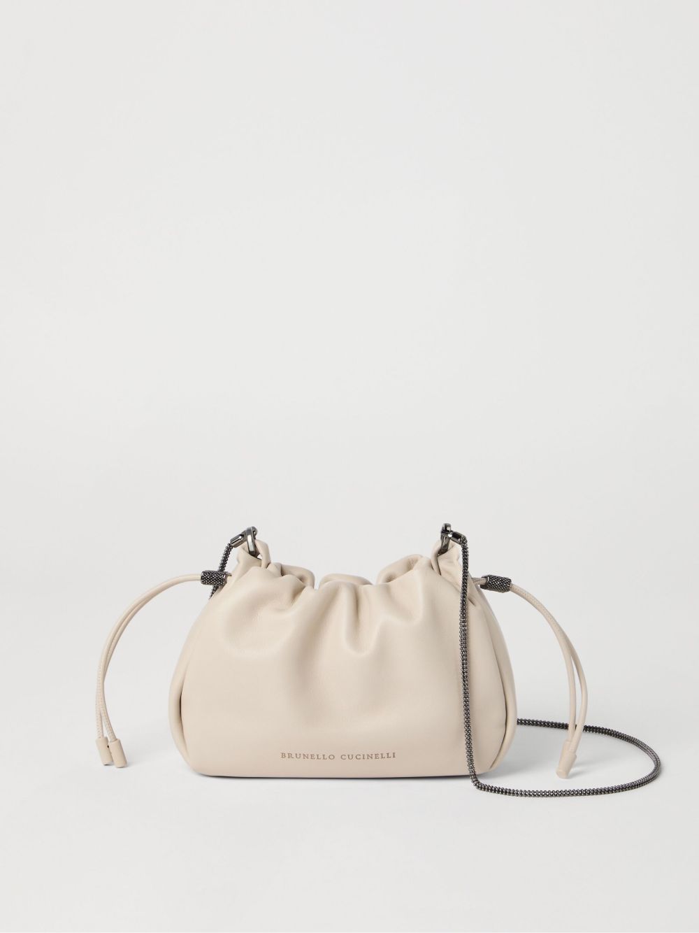 Brunello Cucinelli Bucket Mellow mini bag in Soft leather with Precious Chain Brunello Cucinelli