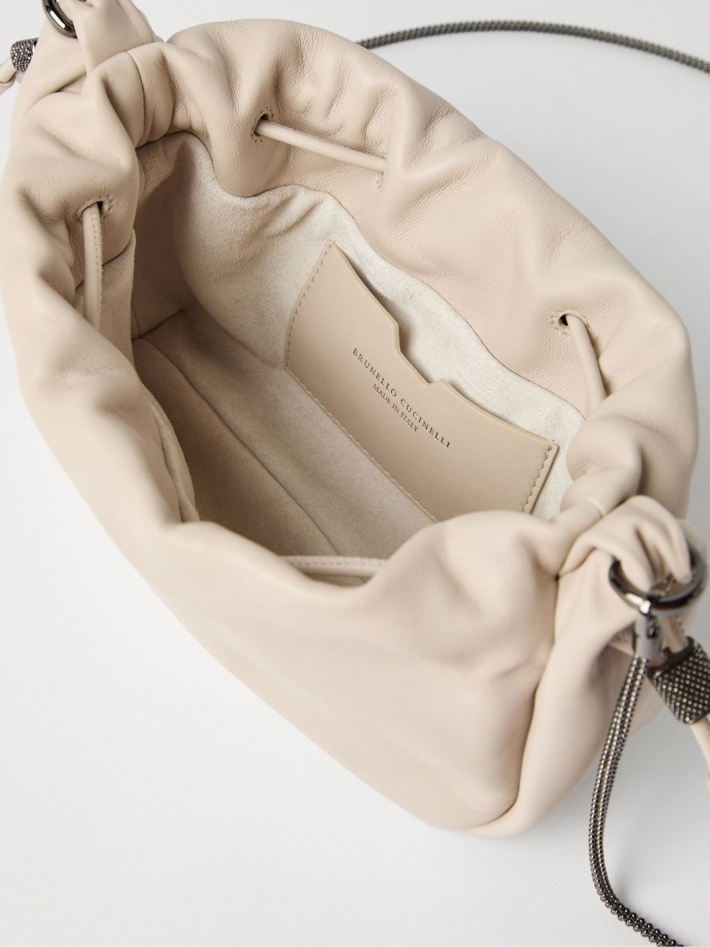 Brunello Cucinelli Bucket Mellow mini bag in Soft leather with Precious Chain Brunello Cucinelli