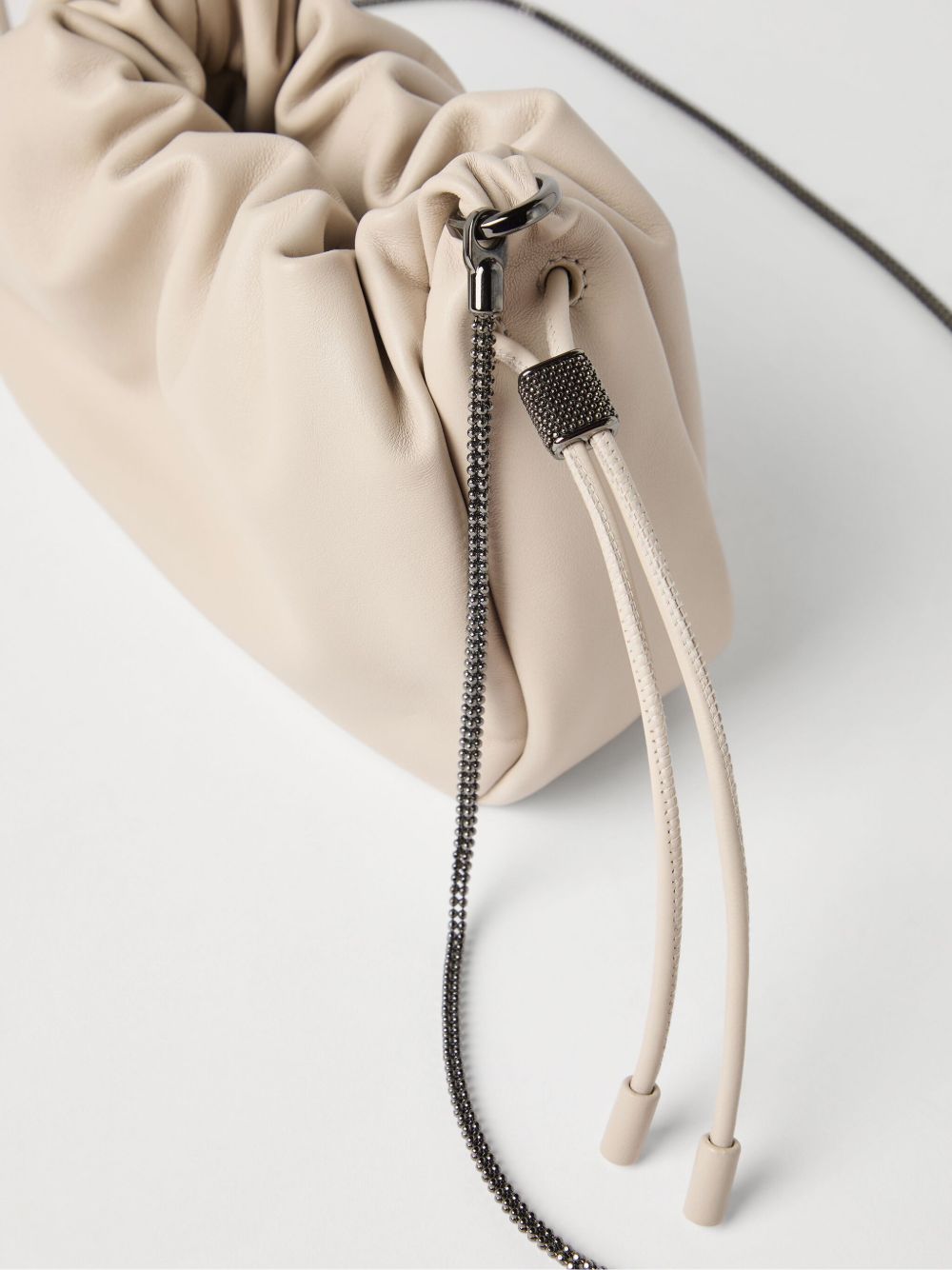 Brunello Cucinelli Bucket Mellow mini bag in Soft leather with Precious Chain Brunello Cucinelli