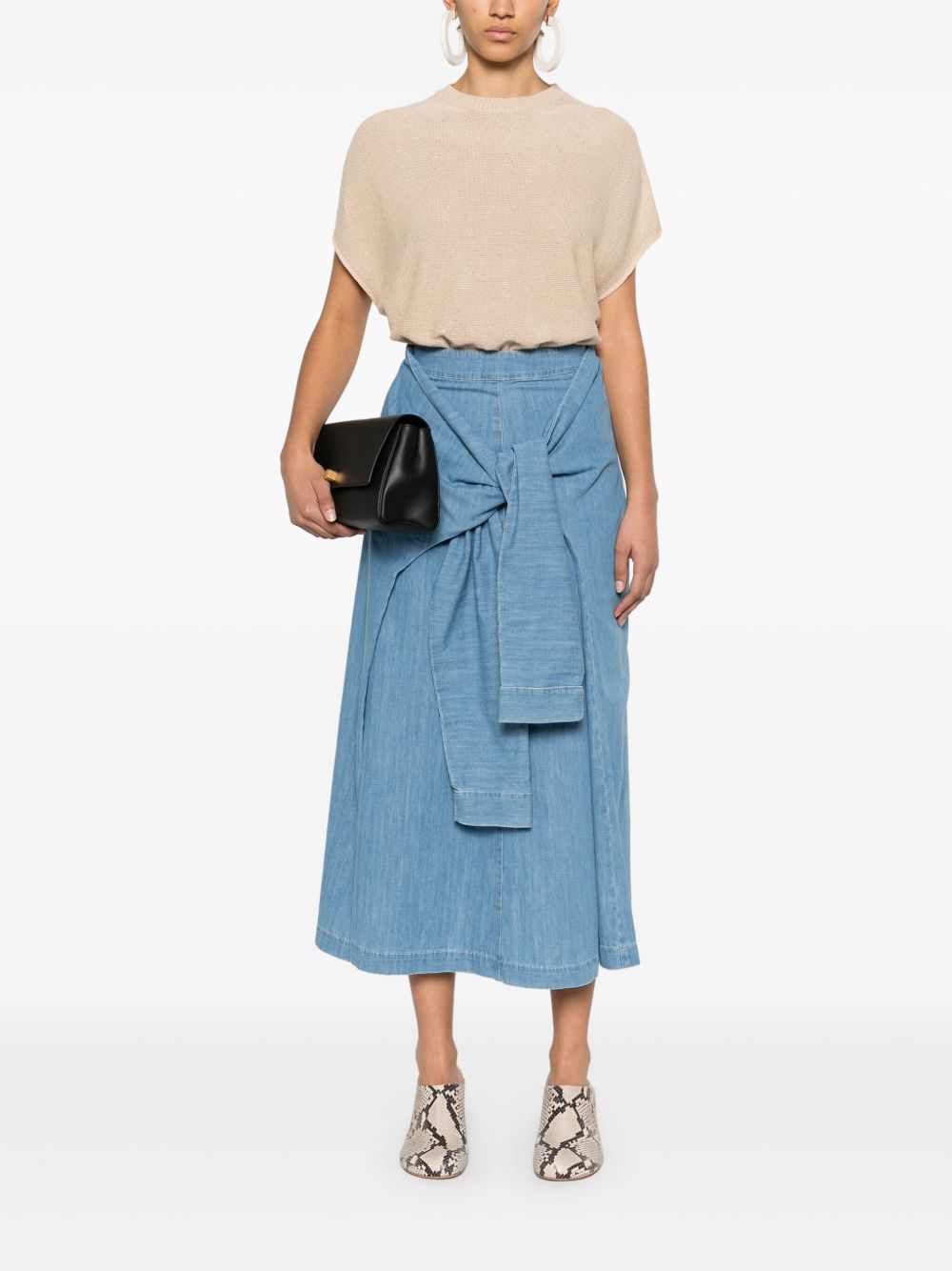 Fabiana Filippi long denim skirt with knot detail - Gallerias