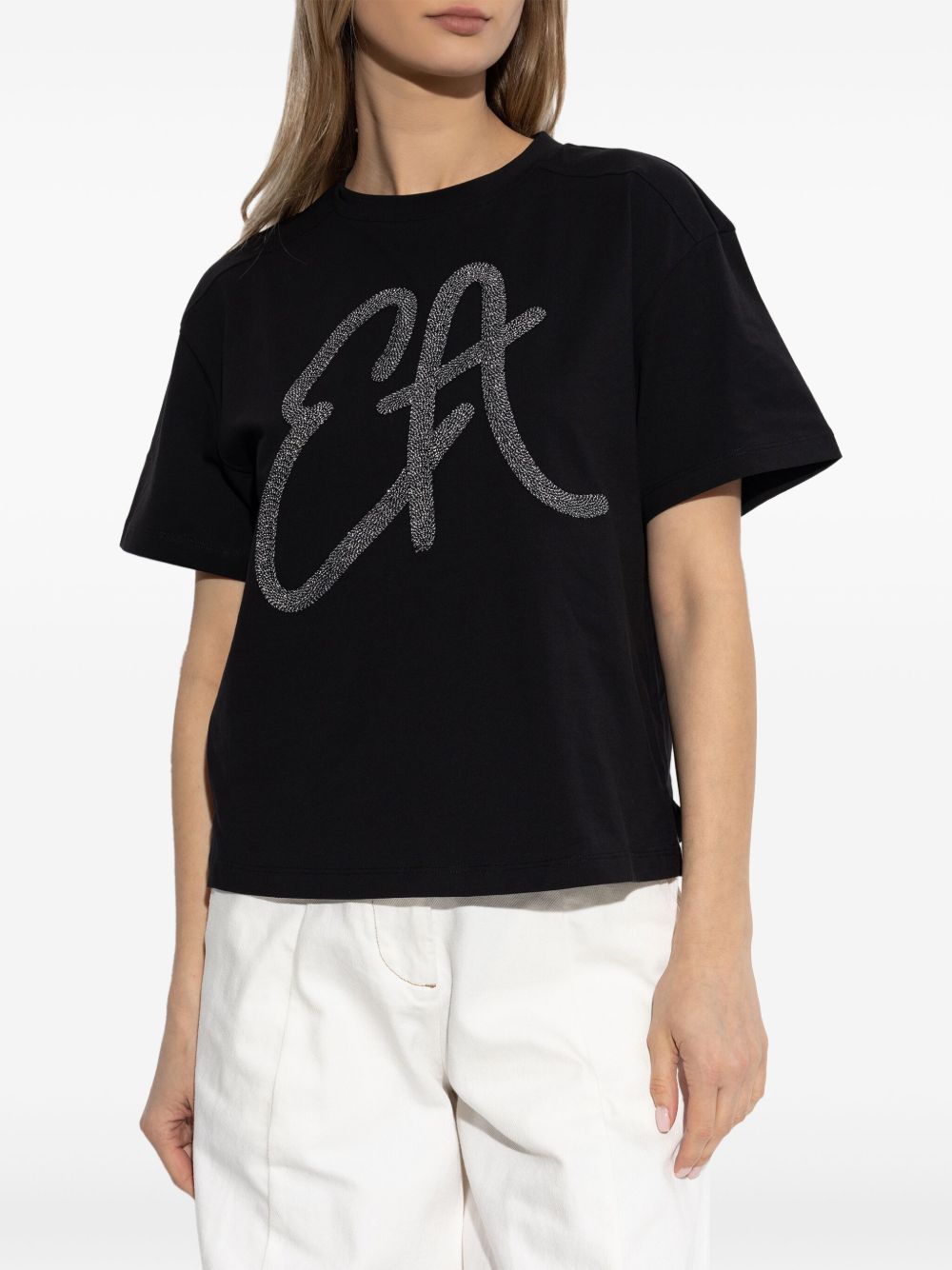 Emporio Armani Cotton-jersey T-shirt with oversized lurex logo Emporio Armani