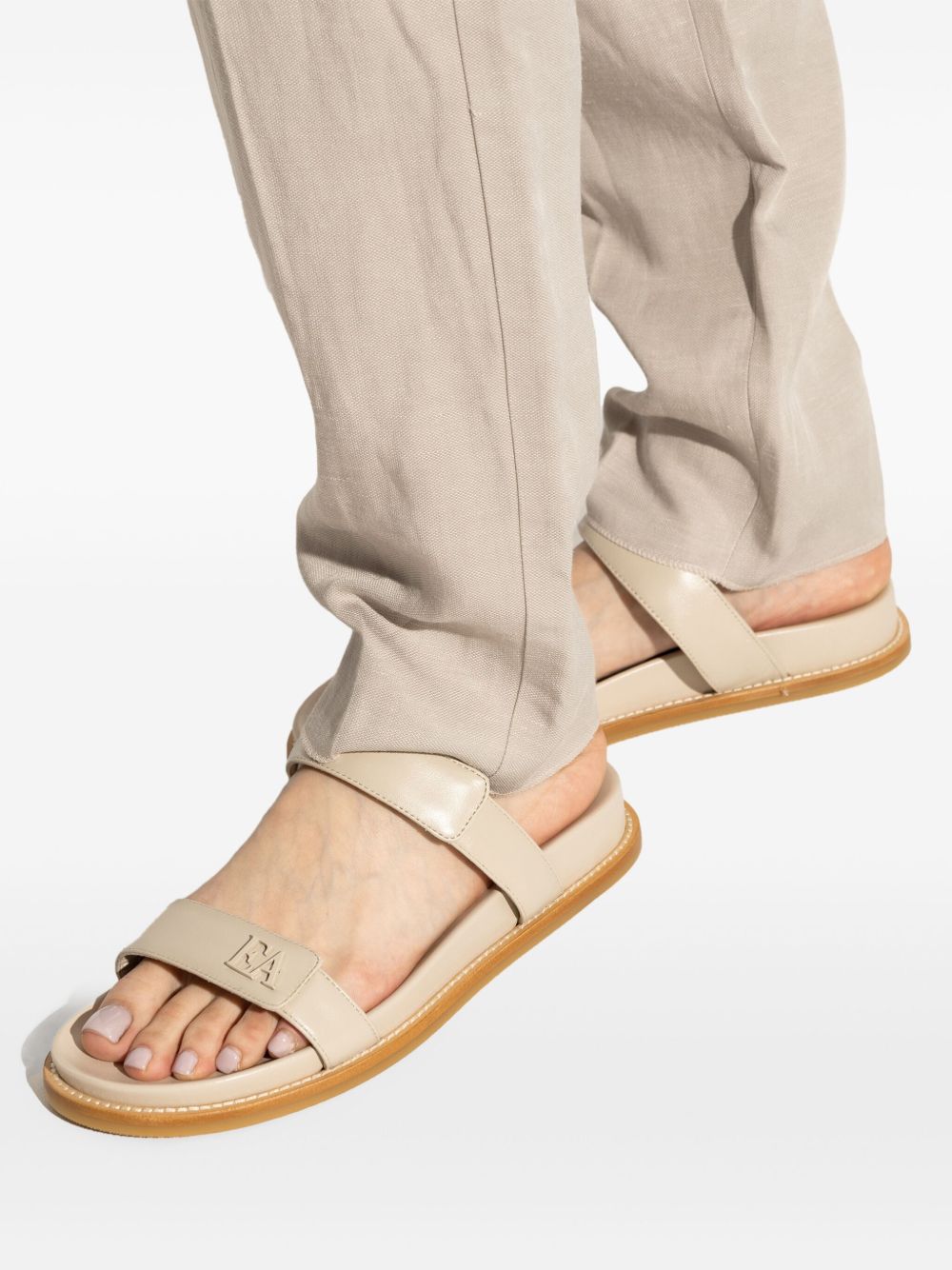EMPORIO ARMANI EXCLUSIVE Emporio Armani Leather Slide Sandals EMPORIO ARMANI EXCLUSIVE
