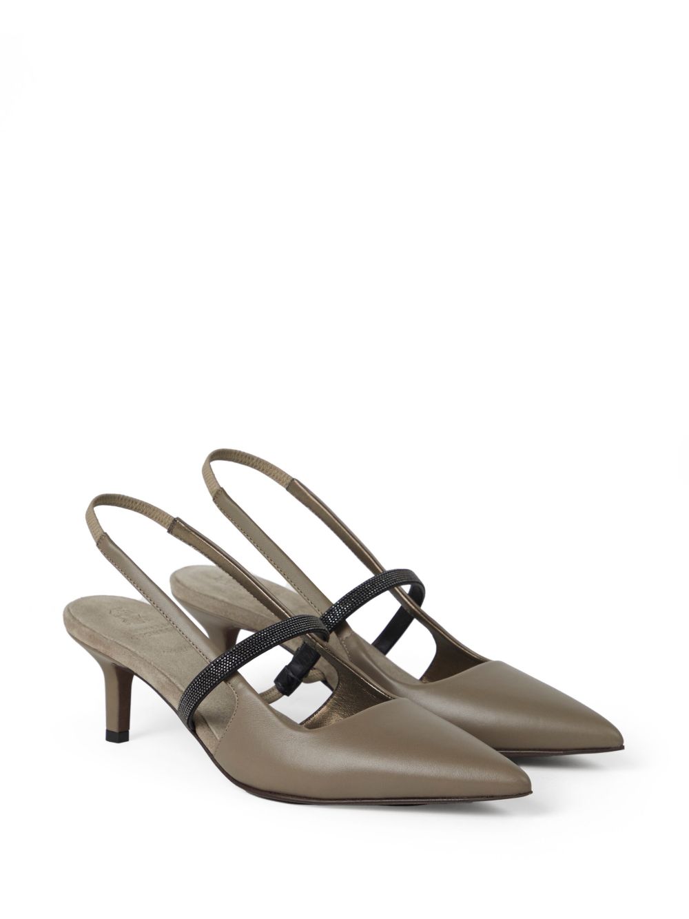 Brunello Cucinelli City Heels in Nappa Leather with Shiny Strap Brunello Cucinelli