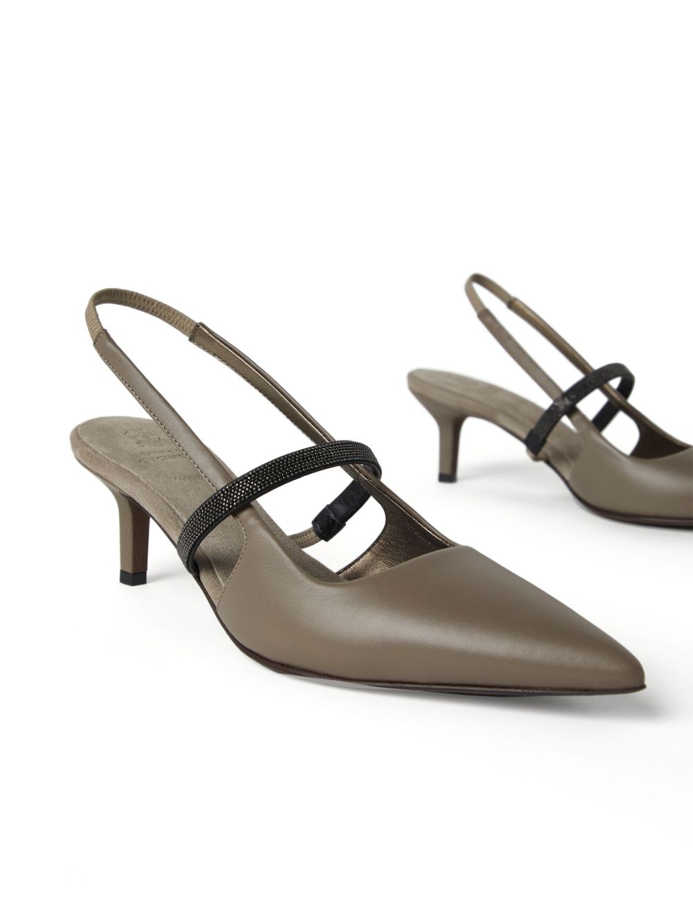 Brunello Cucinelli City Heels in Nappa Leather with Shiny Strap Brunello Cucinelli