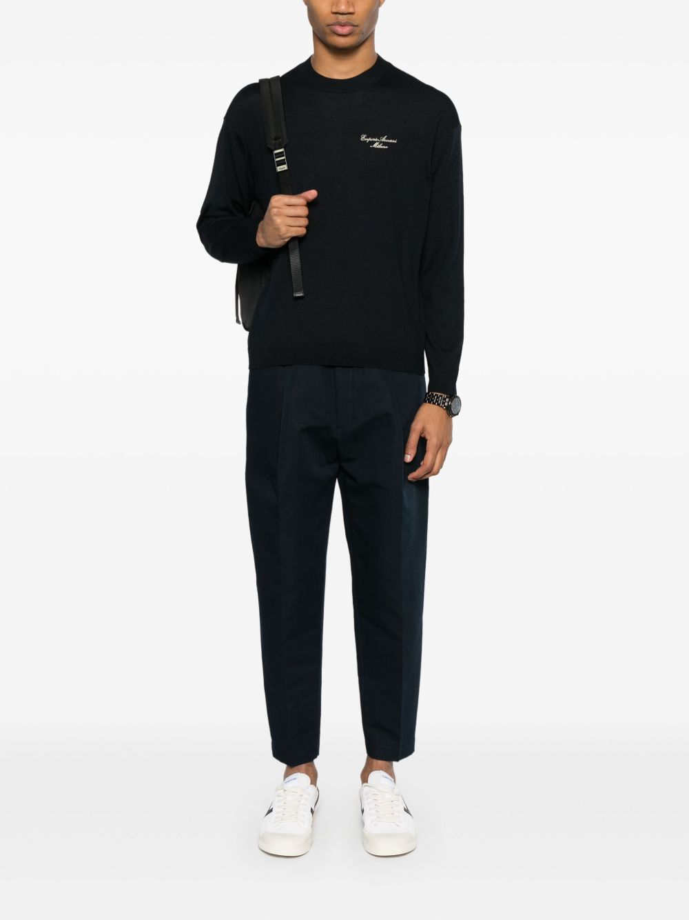 Emporio Armani Wool Blend Crewneck Sweater with Logo Emporio Armani