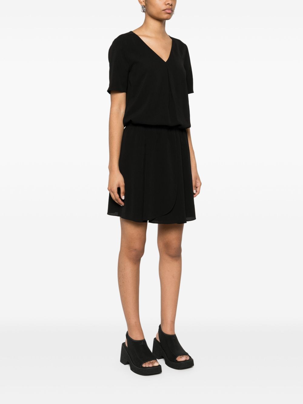 Emporio Armani Short dress with gathered waist and belt in flowing crepe Emporio Armani