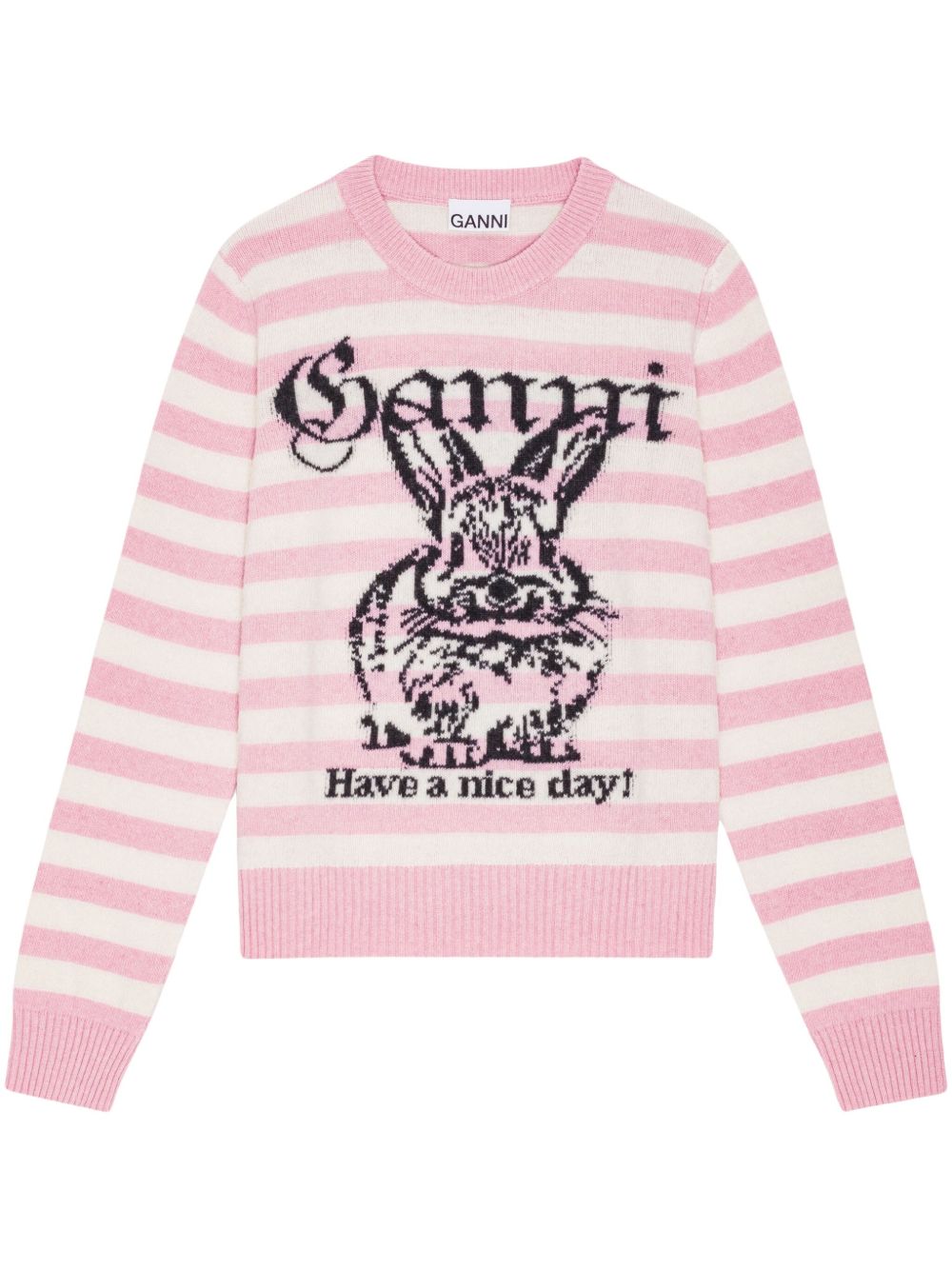 Ganni Striped Graphic Wool Bunny Jumper Ganni