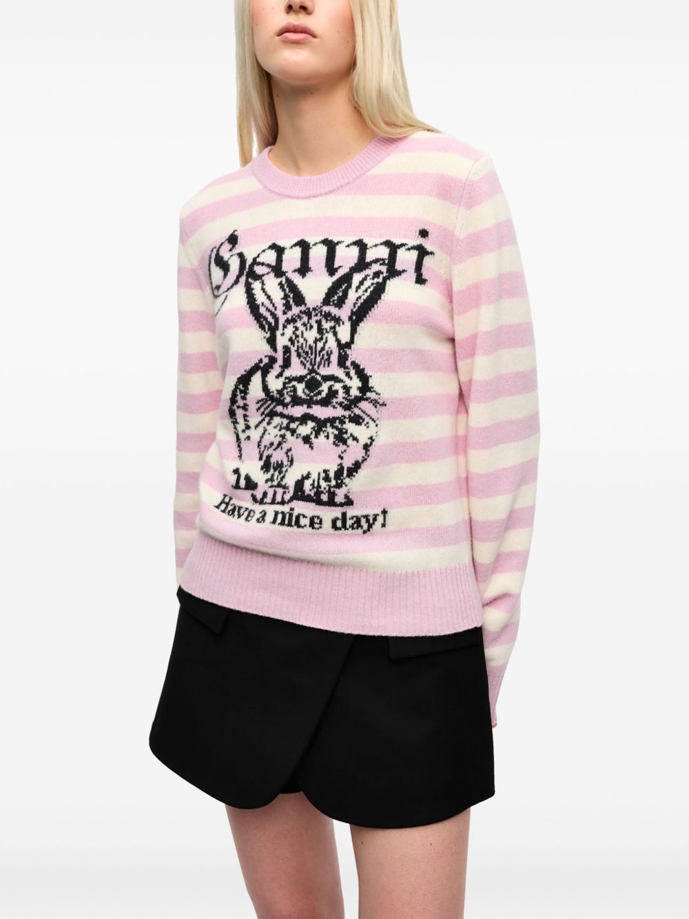 Ganni Striped Graphic Wool Bunny Jumper Ganni