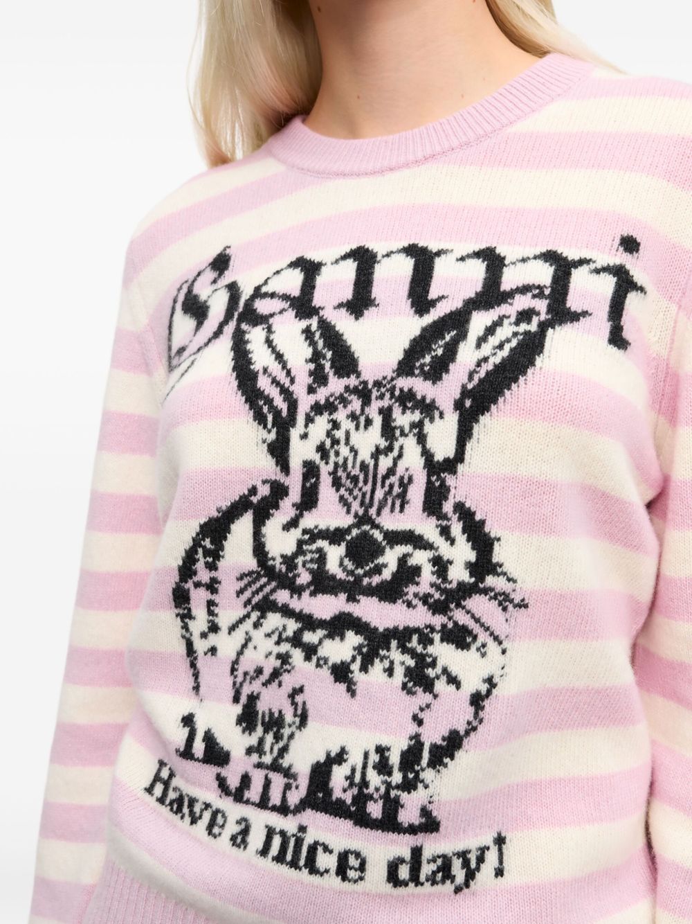 Ganni Striped Graphic Wool Bunny Jumper Ganni
