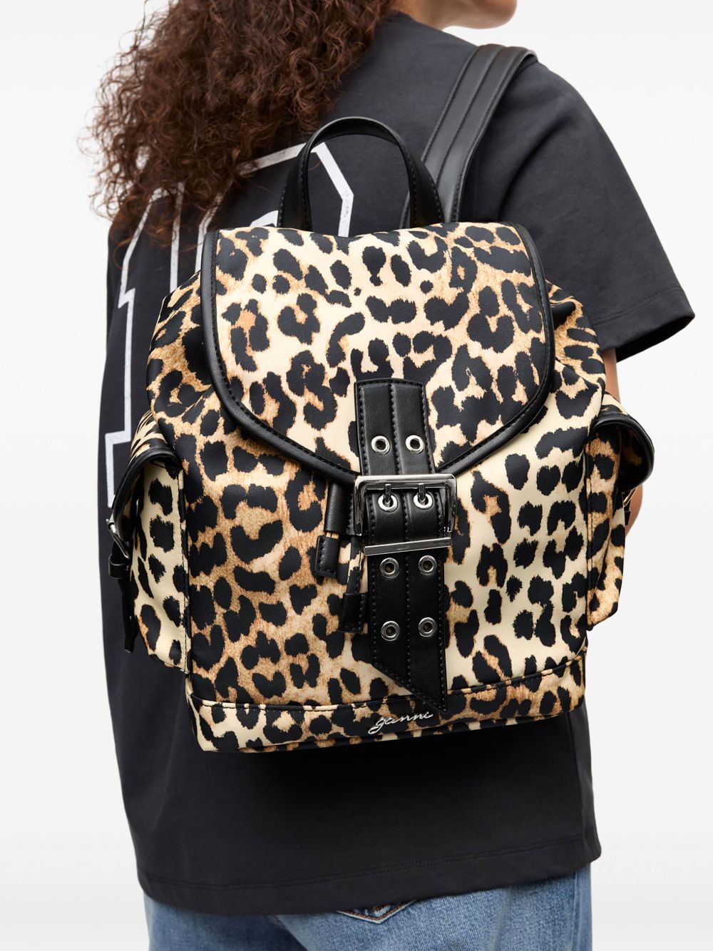 Ganni Leopard Small Nylon Bucky Backpack Ganni