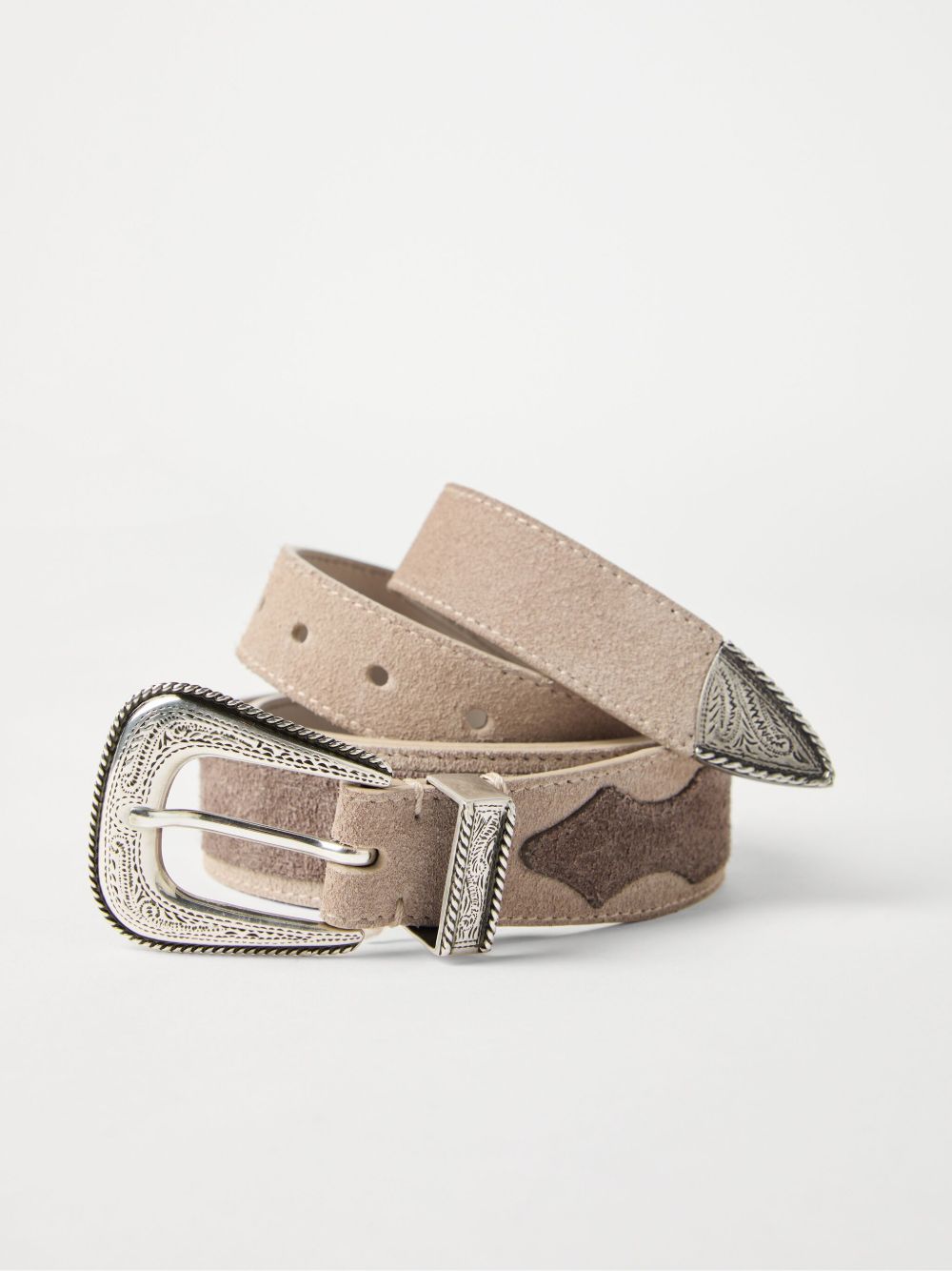 Brunello Cucinelli Two-tone belt in reversed calfskin with worked buckle and tip Brunello Cucinelli