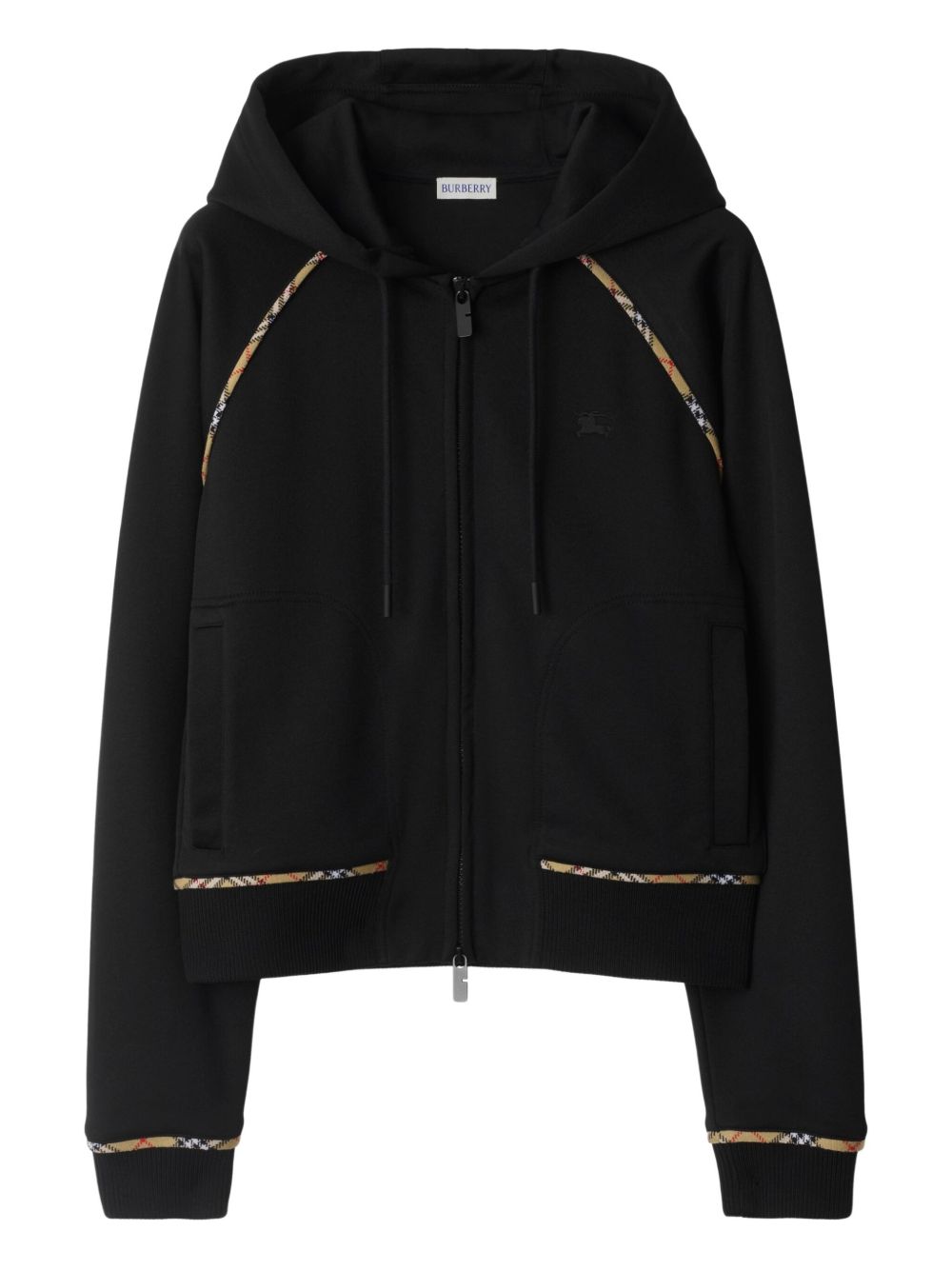 Burberry Cotton blend zip-up hoodie with check trim Burberry
