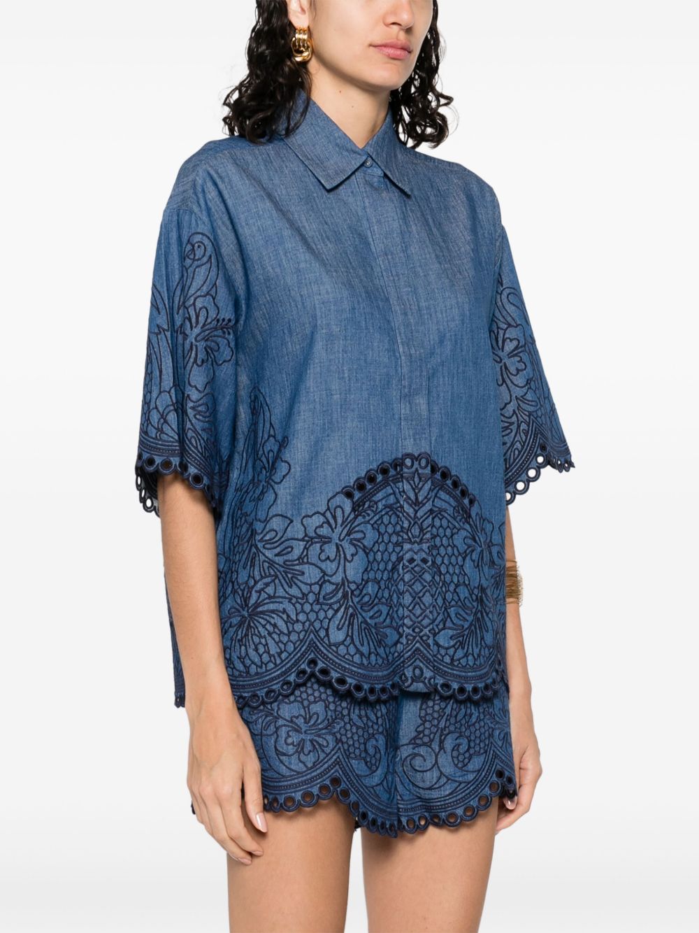 Zimmermann Coco Embroidered Denim Shirt Zimmermann