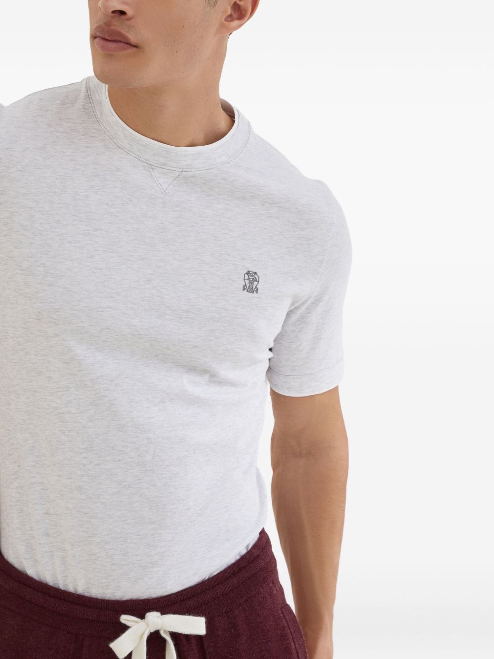 Brunello Cucinelli Cotton jersey crew neck T-shirt with logo and faux-layering Brunello Cucinelli