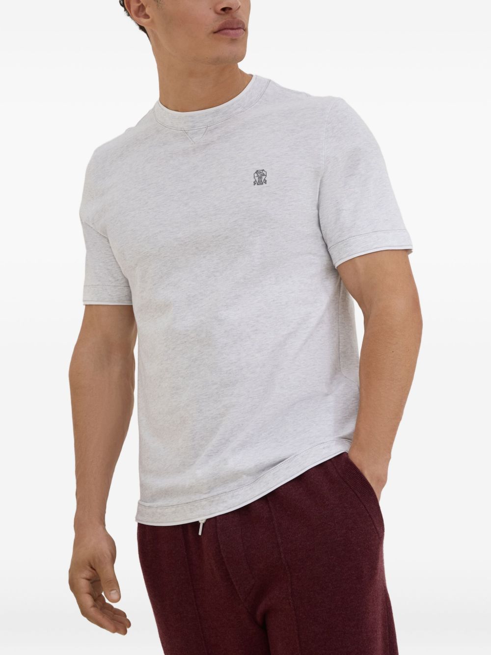 Brunello Cucinelli Cotton jersey crew neck T-shirt with logo and faux-layering Brunello Cucinelli